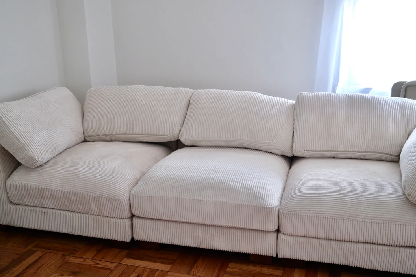 112” Almond Corduroy Sectional Sofa – Modular & Comfortable thumbnail