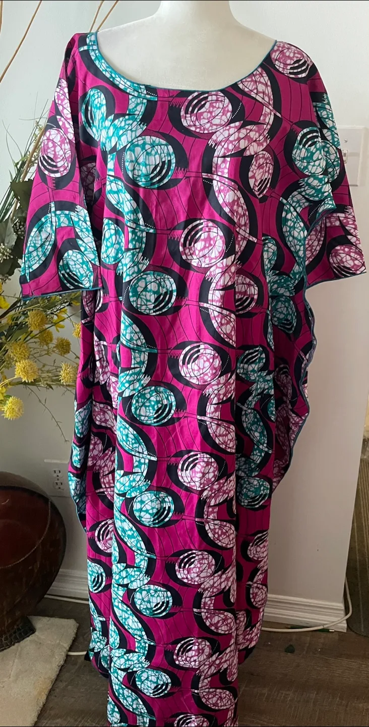 Patterned Caftan Dress - Magenta, Teal, Black thumbnail