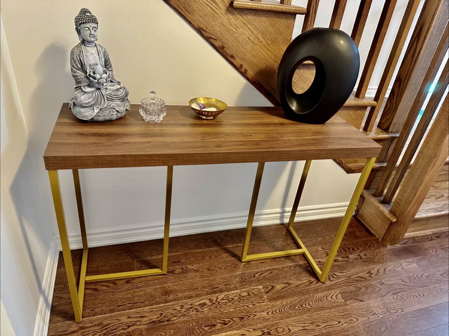 Console Table - Wood & Gold Accent