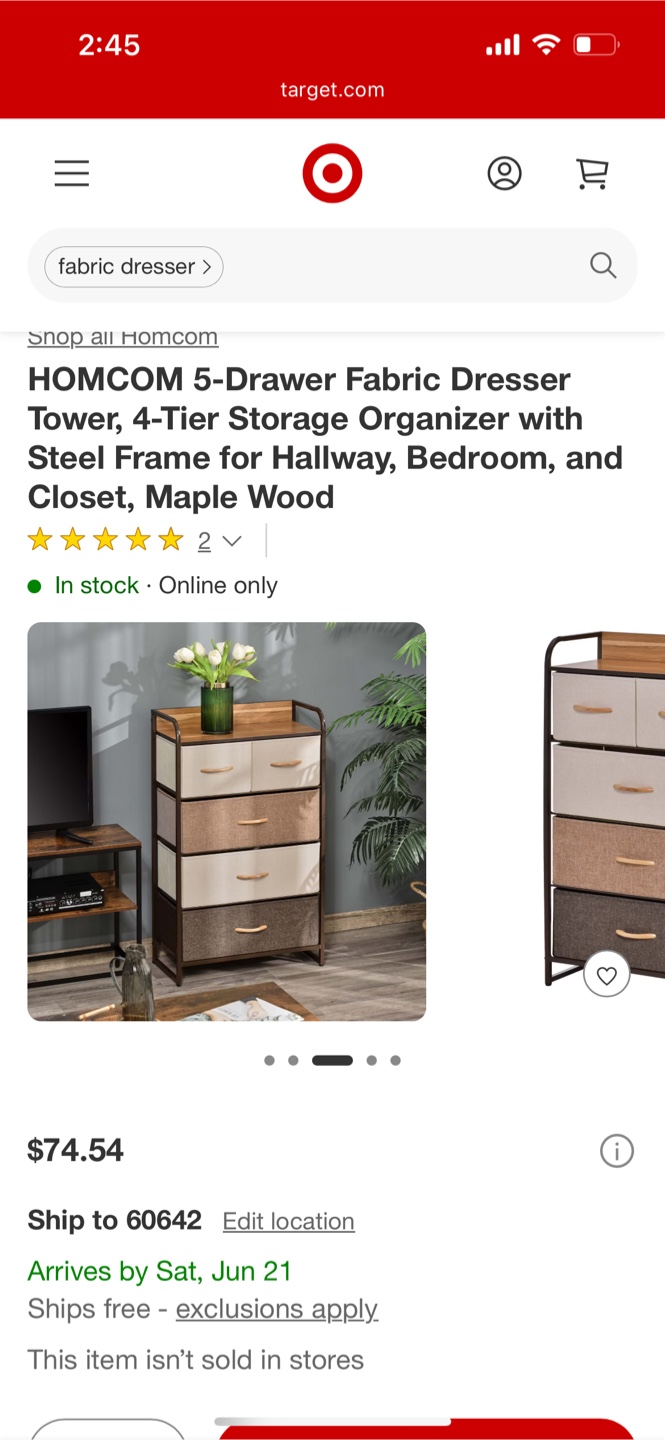 5-Drawer Fabric Dresser, 4-Tier Storage Tower with Steel Frame