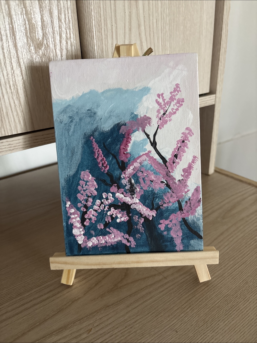Hand-painted Cherry Blossom Canvas with Easel