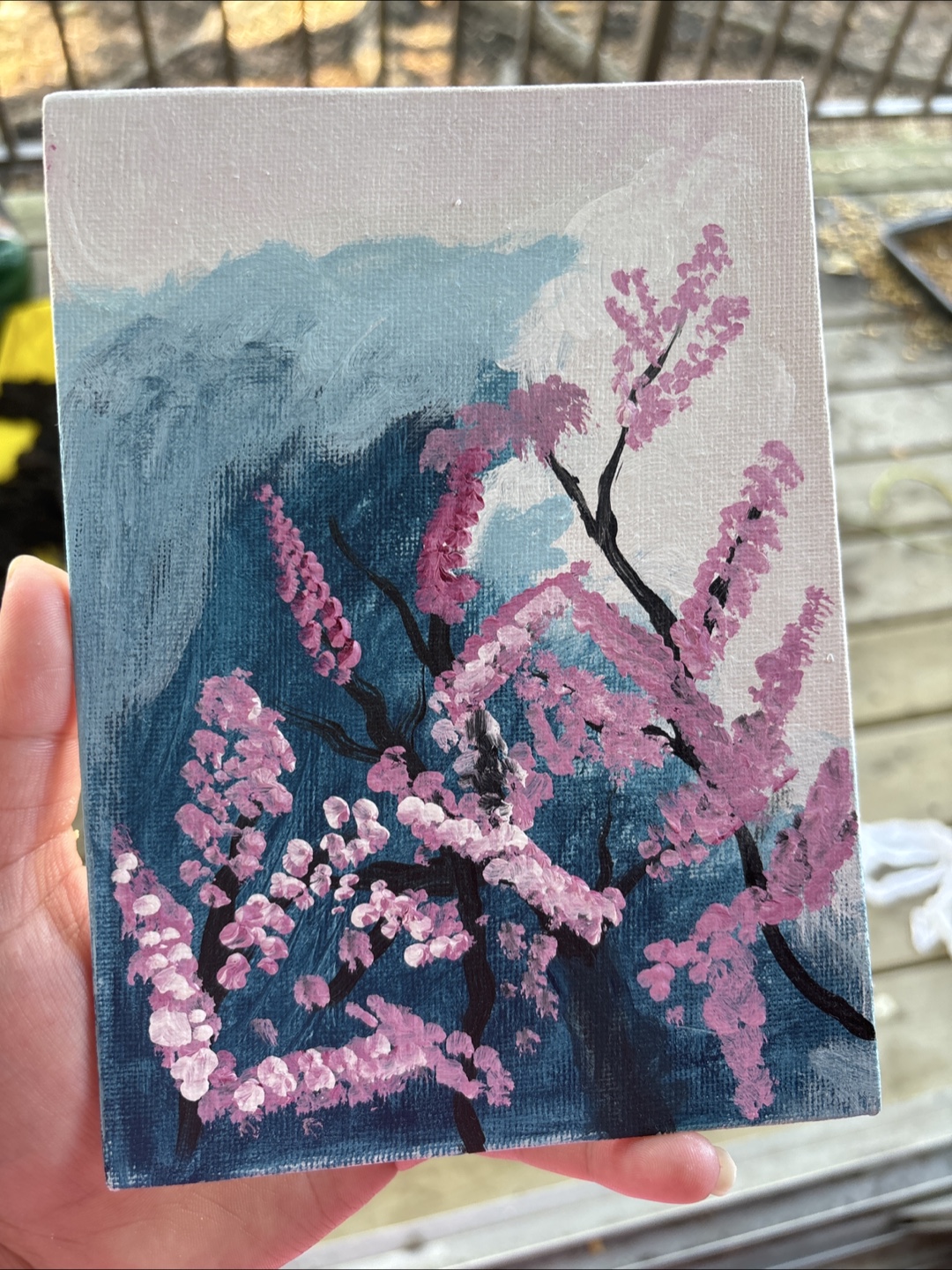 Hand-painted Cherry Blossom Canvas with Easel - photo 3