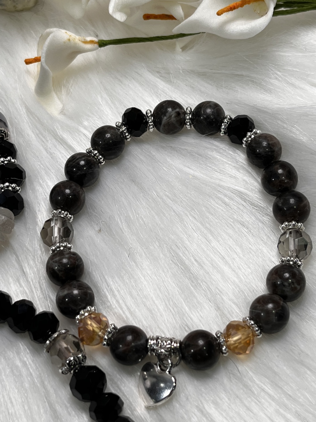 Labradorite and Dragon Vein Agate with Flower Charms Set - photo 2