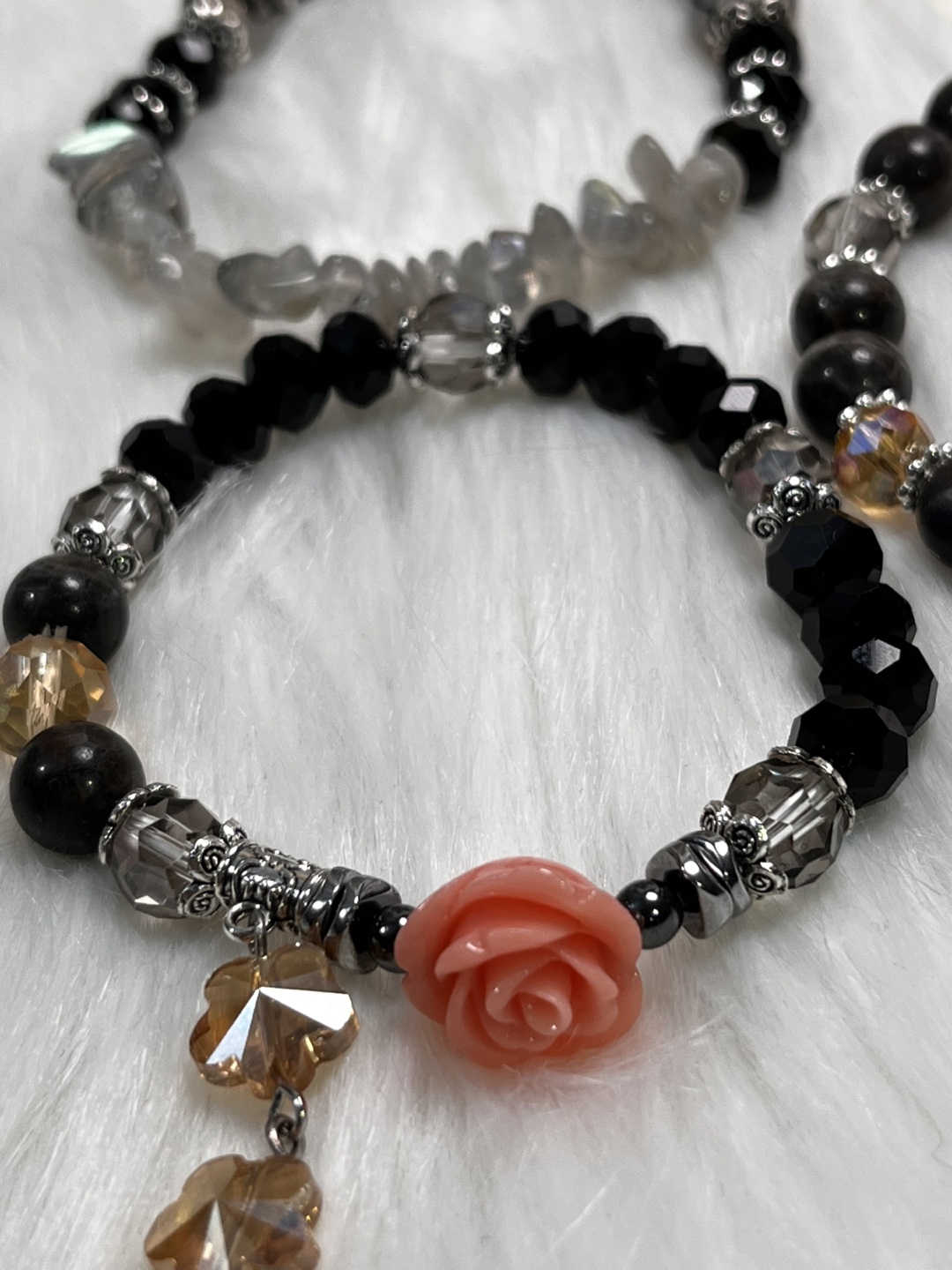 Labradorite and Dragon Vein Agate with Flower Charms Set - photo 4