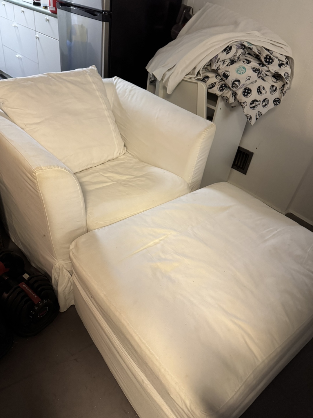 White Armchair and Ottoman Set