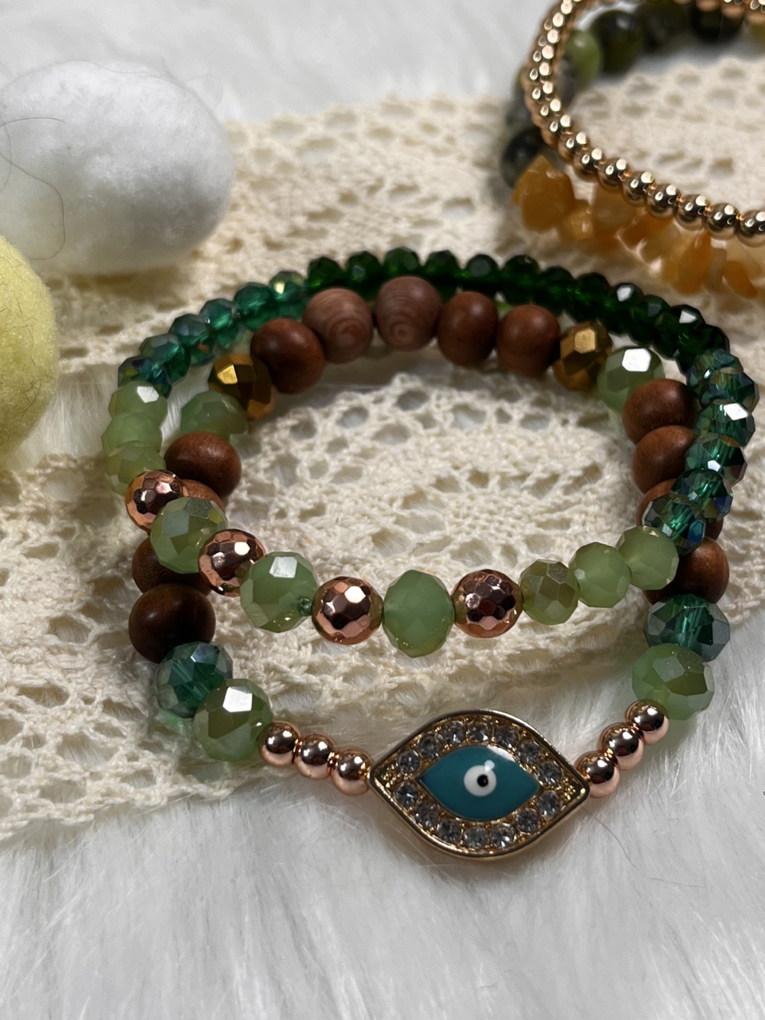 Anti-evil Eye Charm on Aventurine, Opal & Cedar Wood Bracelet - photo 4