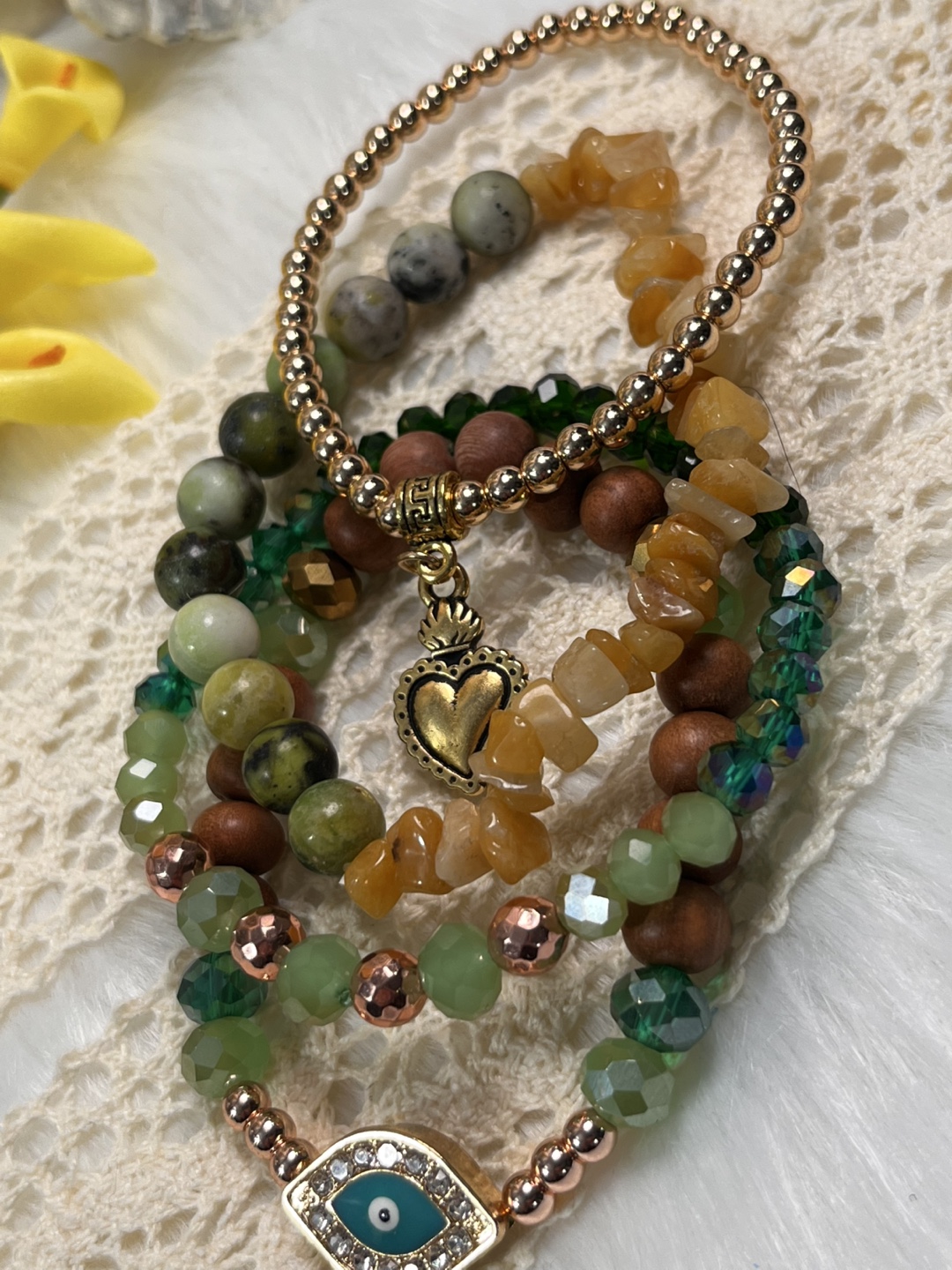 Anti-evil Eye Charm on Aventurine, Opal & Cedar Wood Bracelet - photo 3