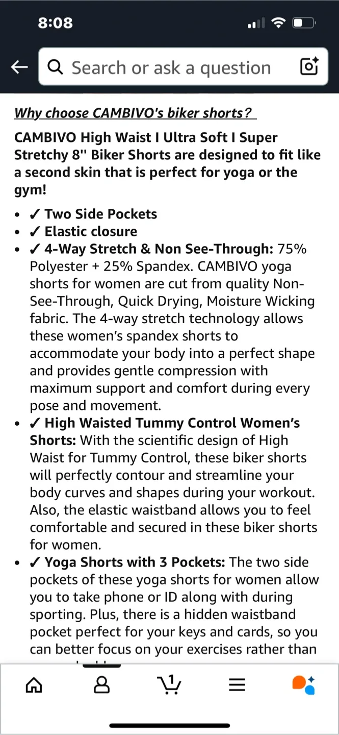 Brand new Cambivo black sports/yoga/biker shorts w/pockets image indicator(7)