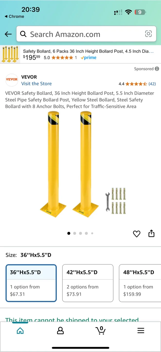 VEVOR Safety Bollard, 36 Inch Height, Yellow image indicator(2)