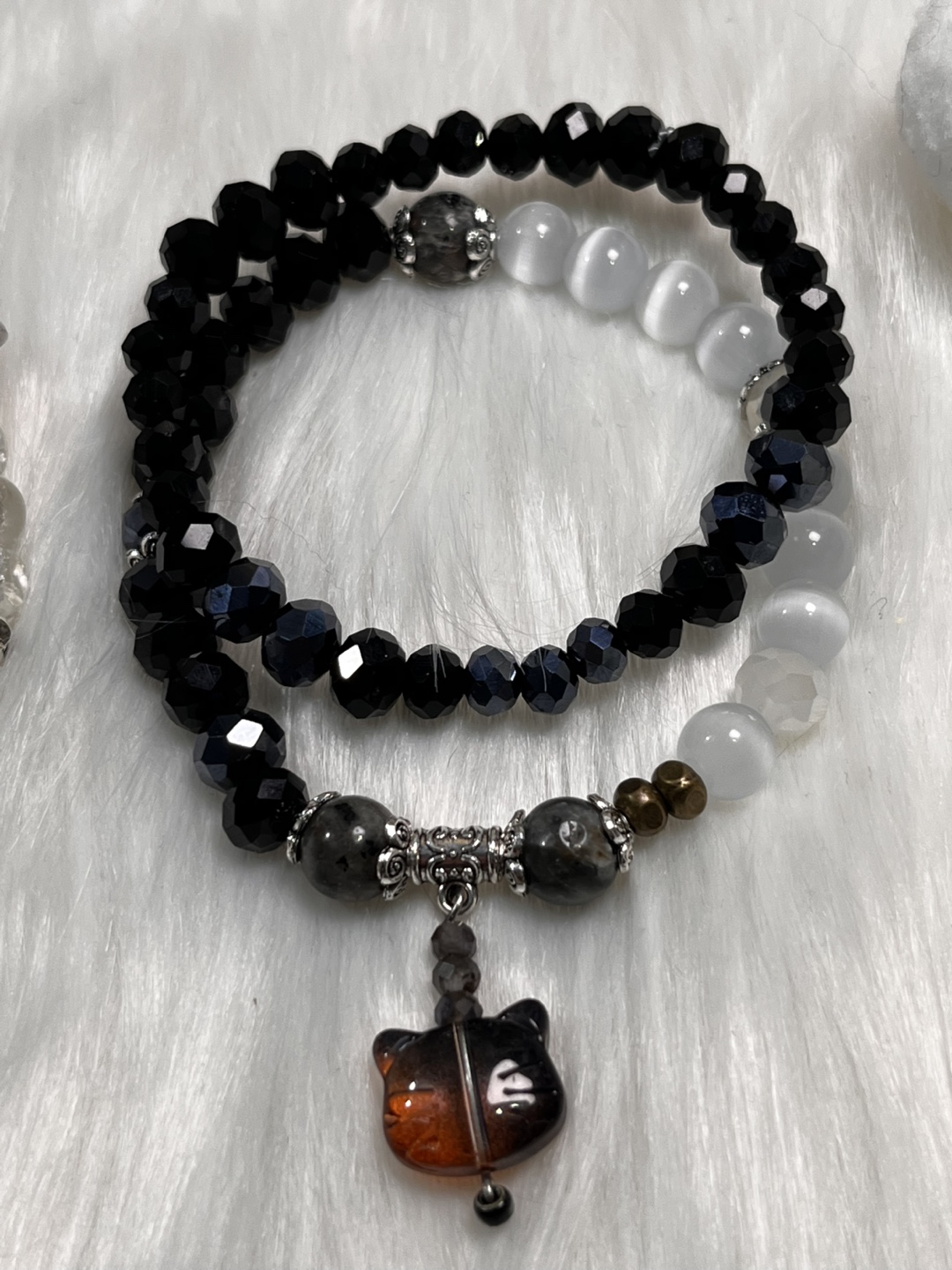 Rose and Cat Head, Tourmaline Quartz, Howlite, Yooperlite Beads - photo 5
