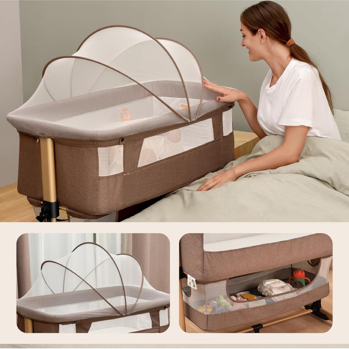 Brown Baby Bedside Bassinet - photo 5