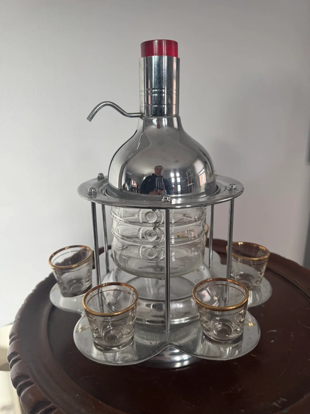 Vintage Liquor Dispenser with Shot Glasses thumbnail