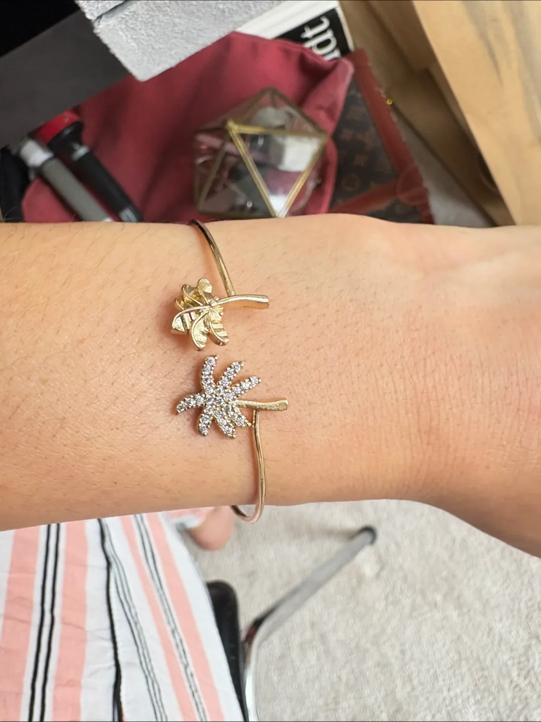 Gold Tone Palm Tree Bangle Bracelet thumbnail