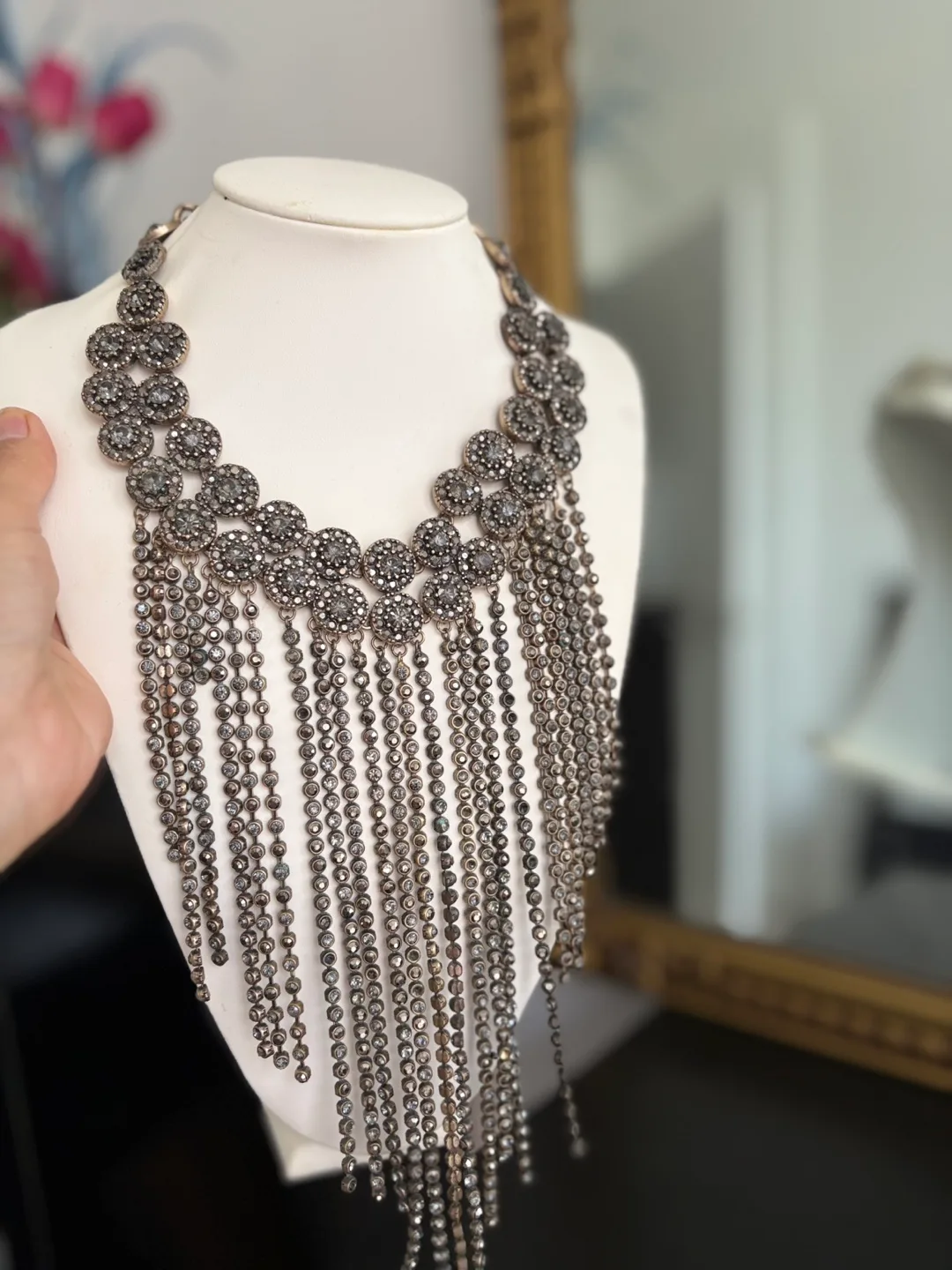 Statement Fringe Necklace - Silver Tone thumbnail