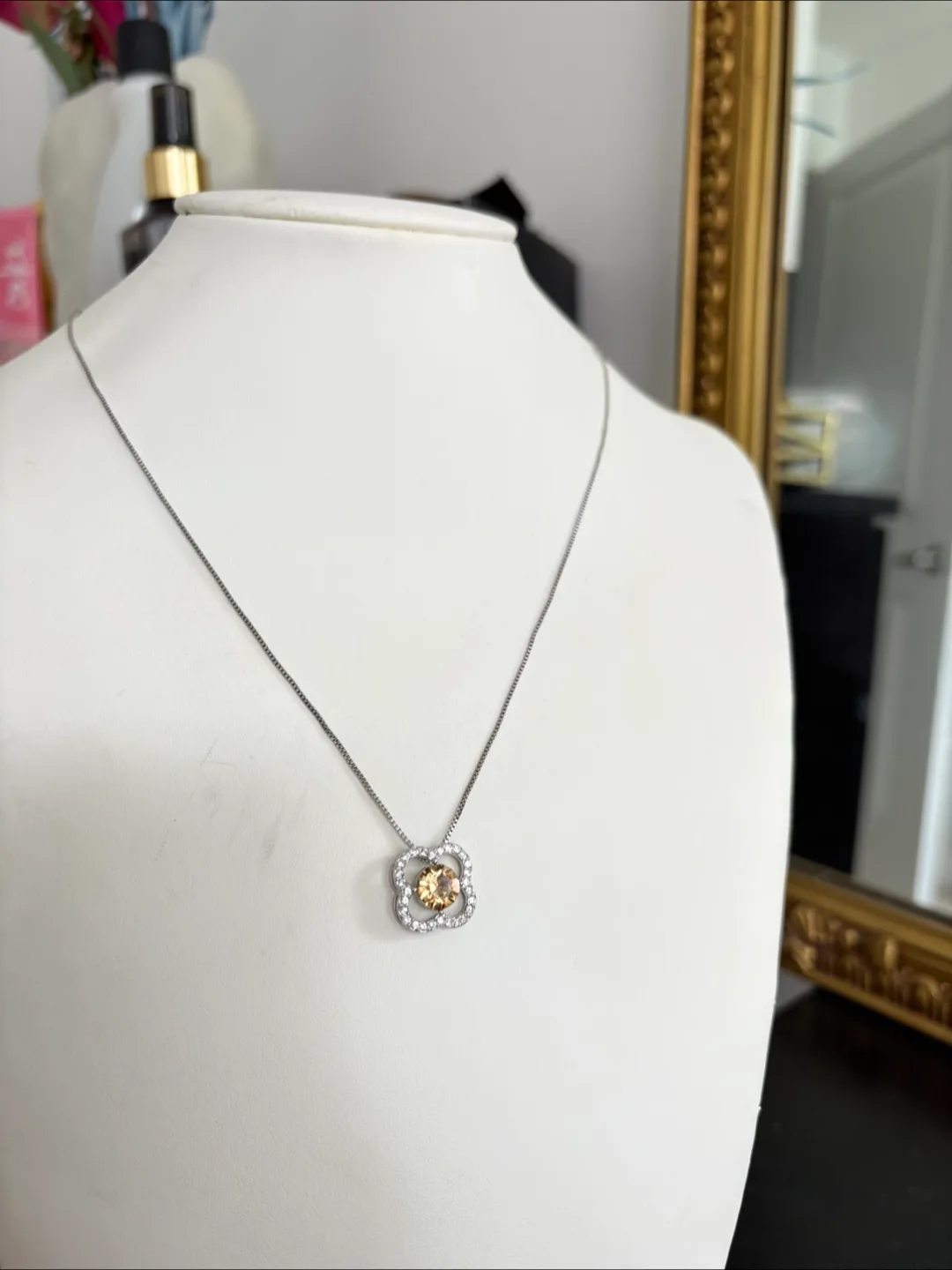 Silver Necklace with Yellow Stone Pendant thumbnail