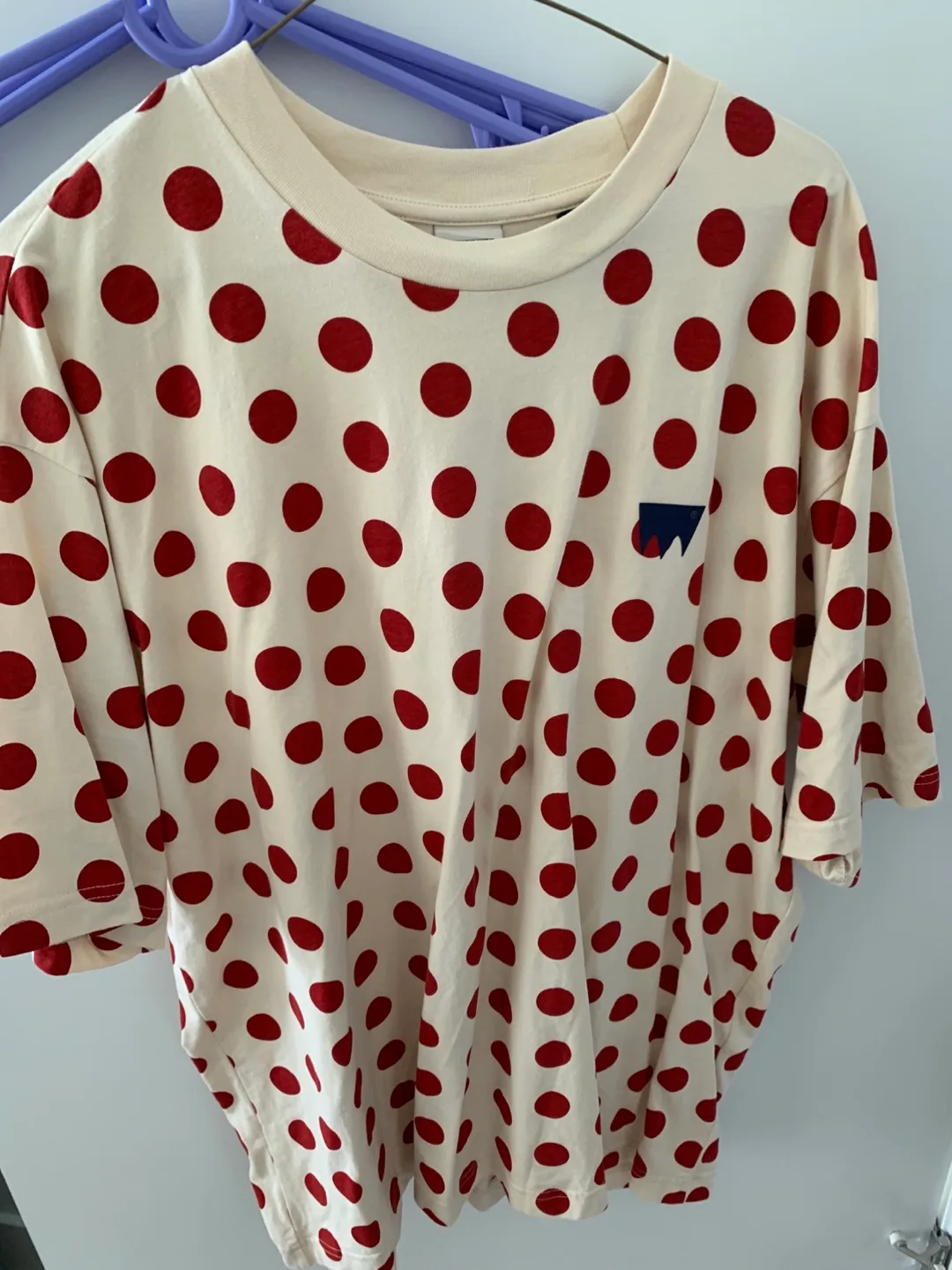 Wanakome Cream & Red Polka Dot Tee - Size L thumbnail