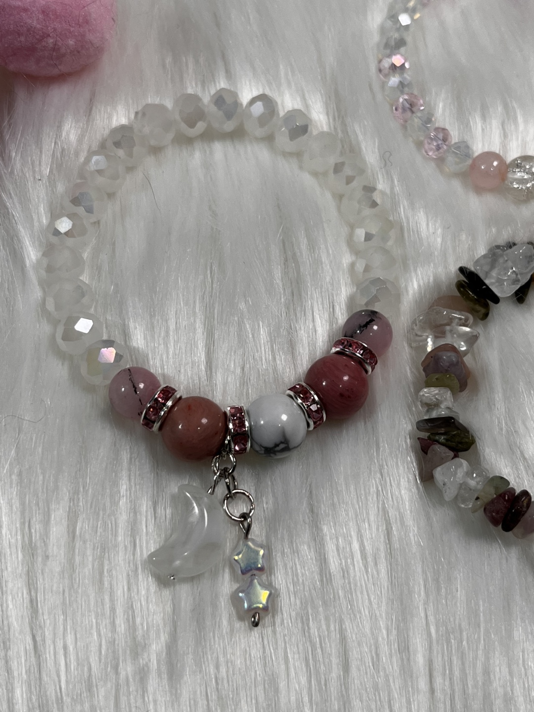 Rhodonite, Cherry Blossom, Clear Quartz with Half Moon Charm - photo 5