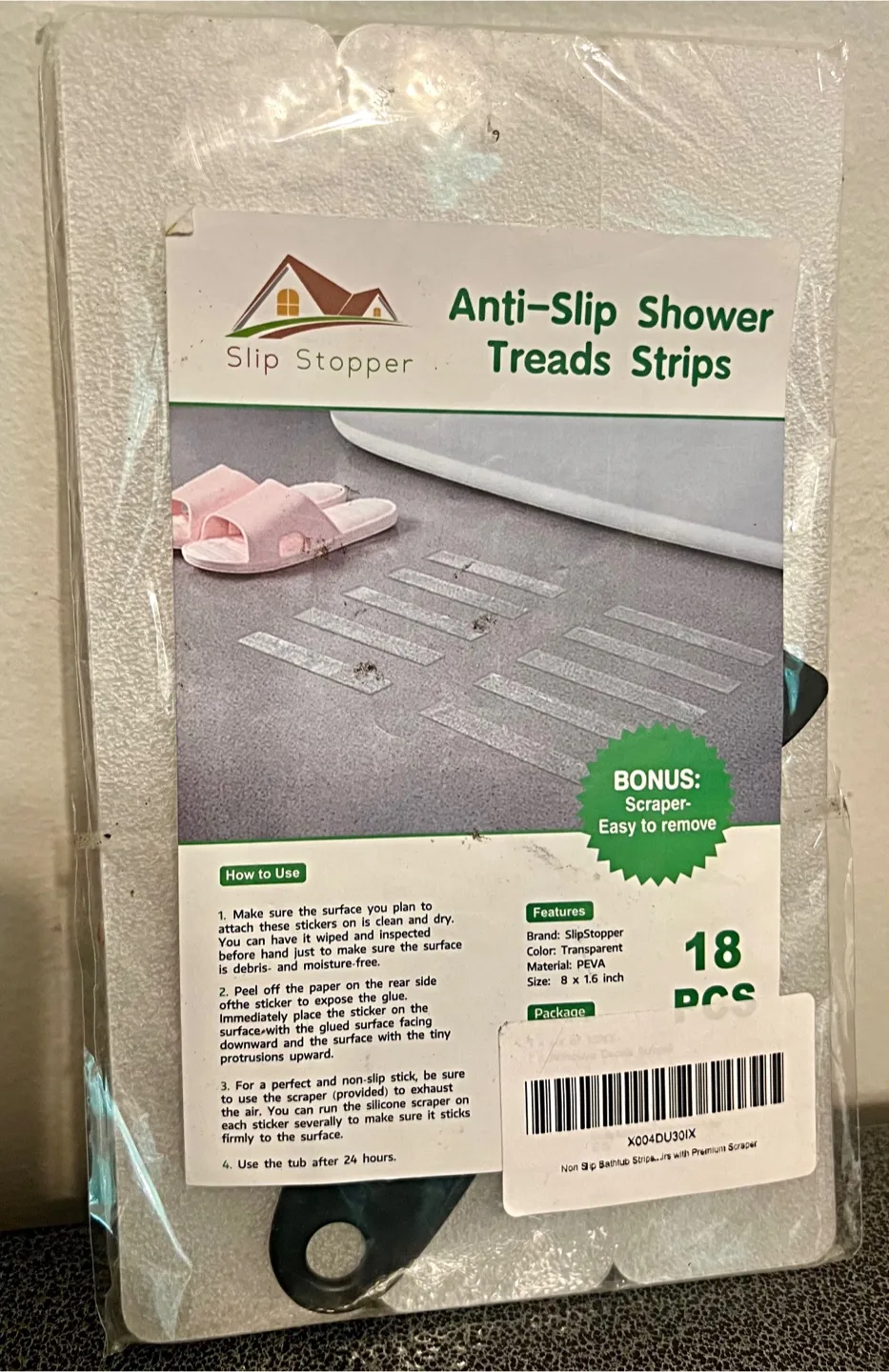 SlipStopper 18PCS Non-Slip Bathtub Strips with Premium Scraper thumbnail