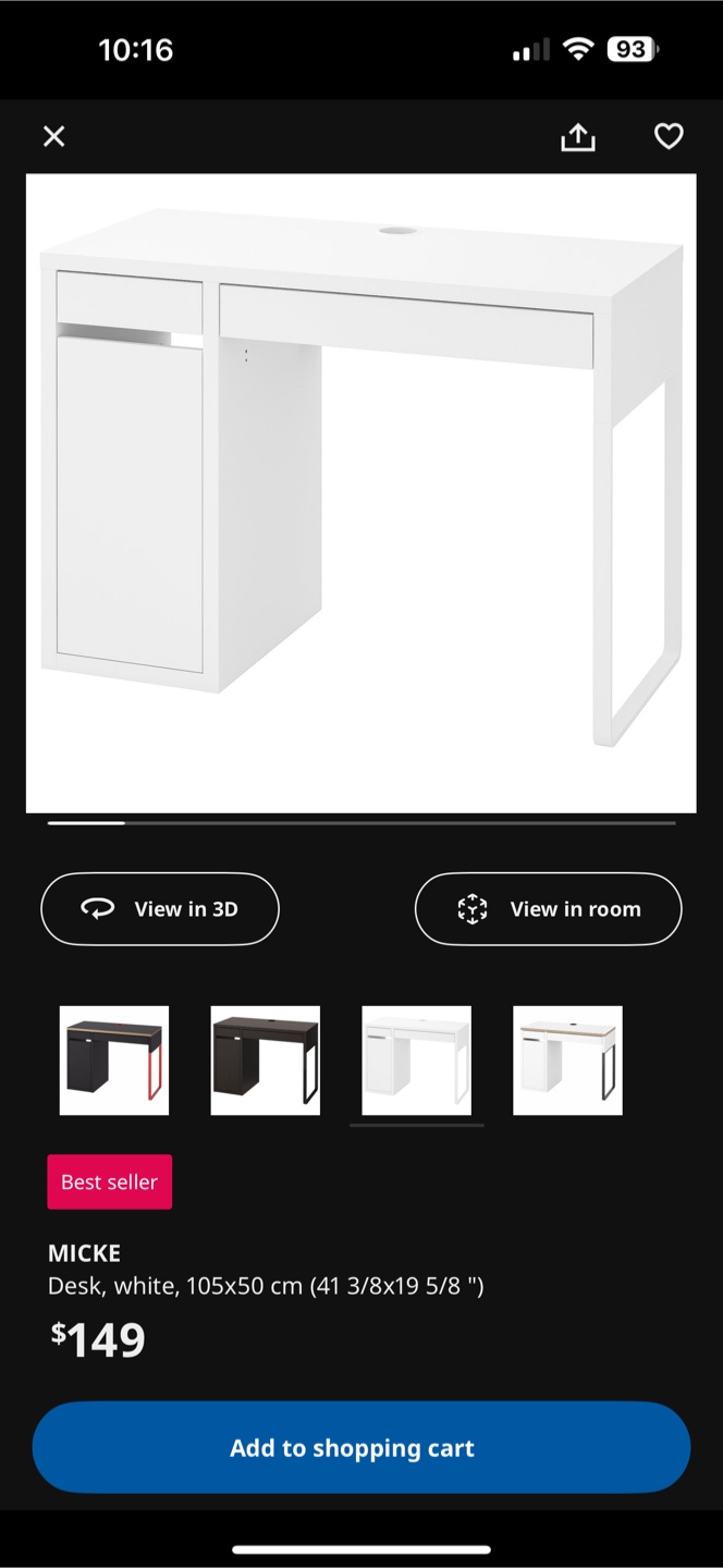 IKEA MICKE Desk, White, 105x50 cm - photo 2