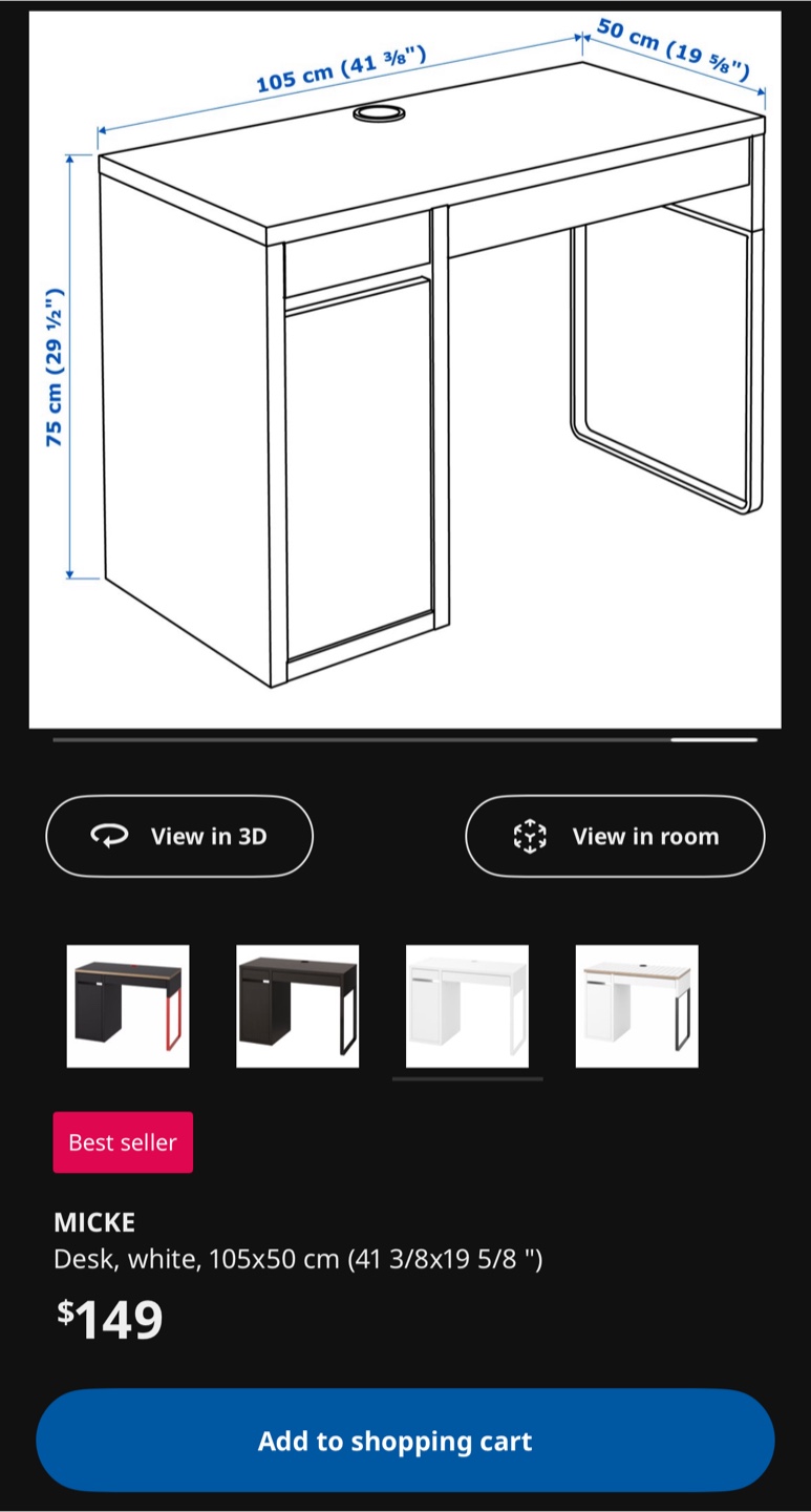 IKEA MICKE Desk, White, 105x50 cm - photo 3