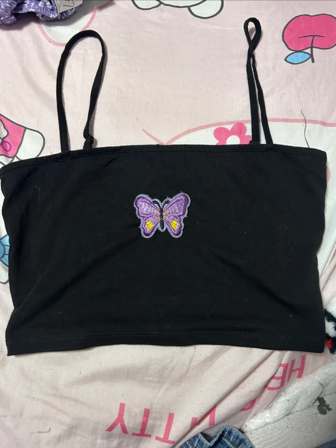 Black Crop Top with Butterfly XS thumbnail