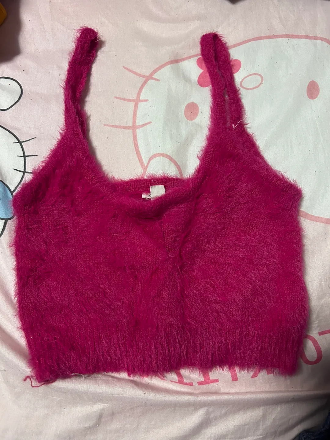 Fuzzy Garage Pink Cropped Tank Top Small thumbnail