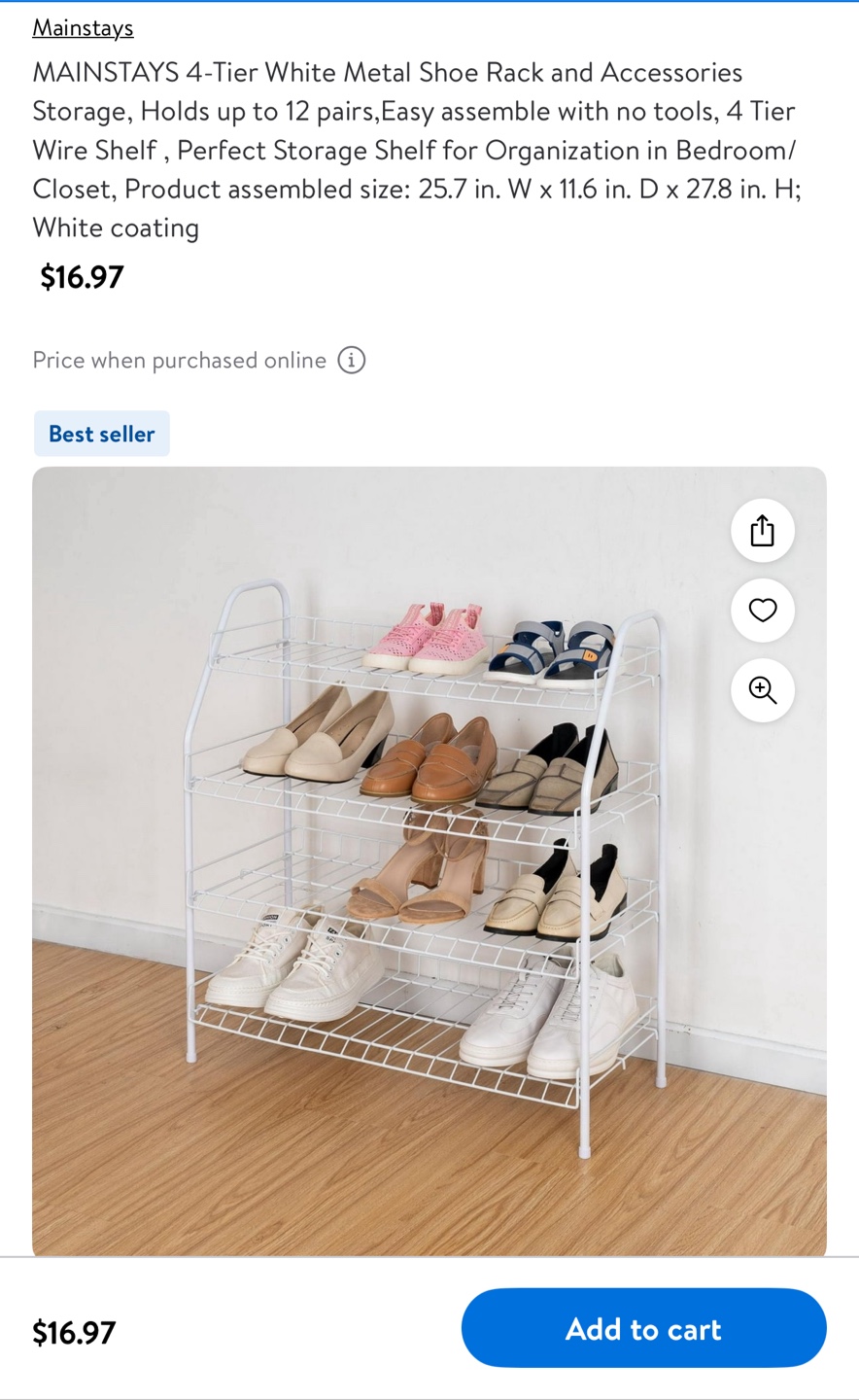 Mainstays 4-Tier White Metal Shoe Rack - photo 5