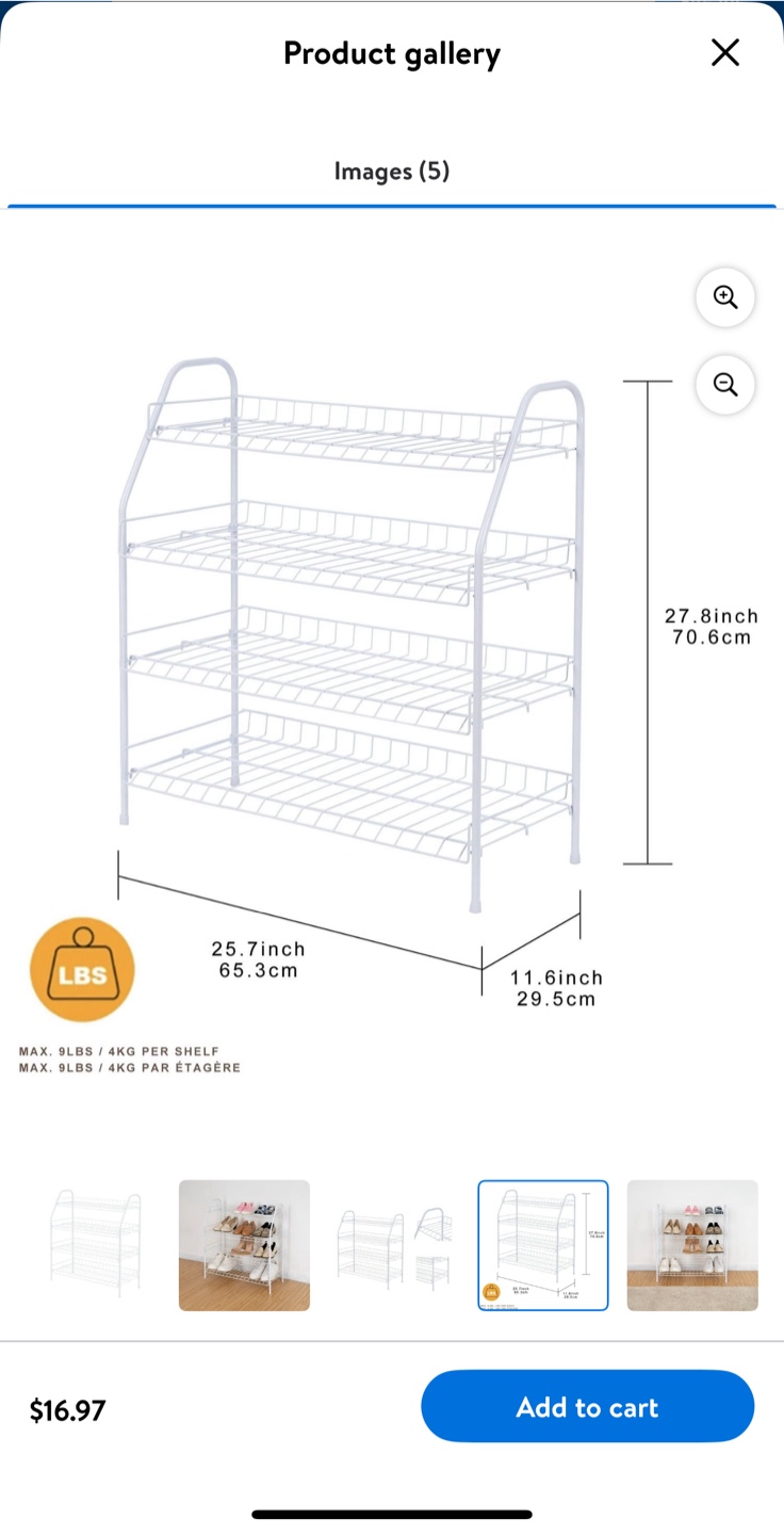 Mainstays 4-Tier White Metal Shoe Rack - photo 4