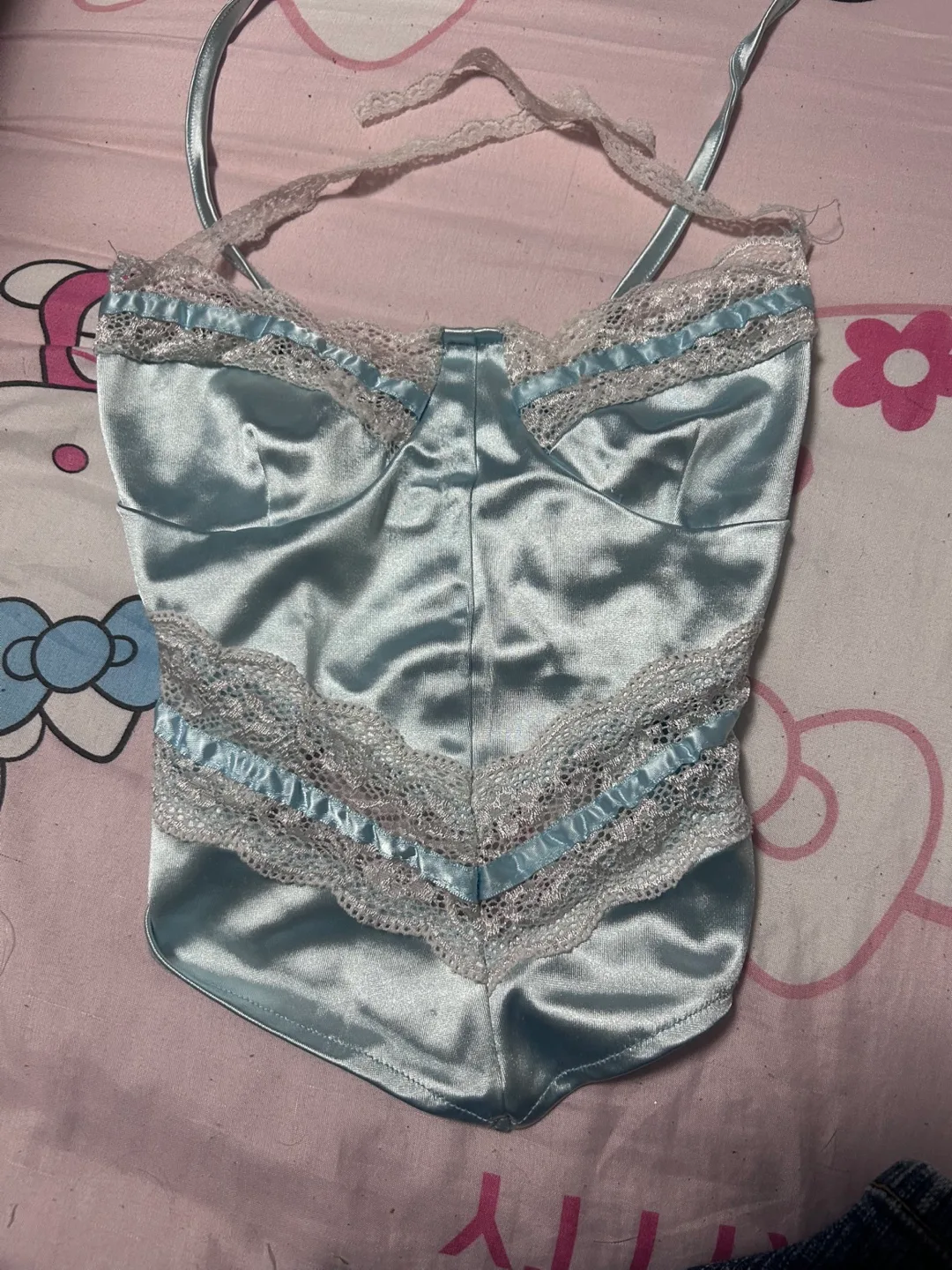 Blue Lace Trim Corset Top thumbnail
