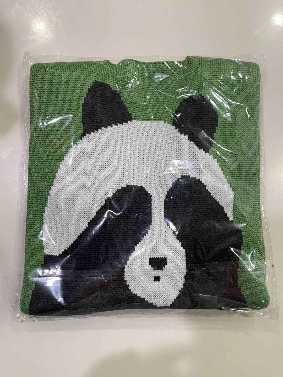 Panda Knitted Tote Bag - Green thumbnail