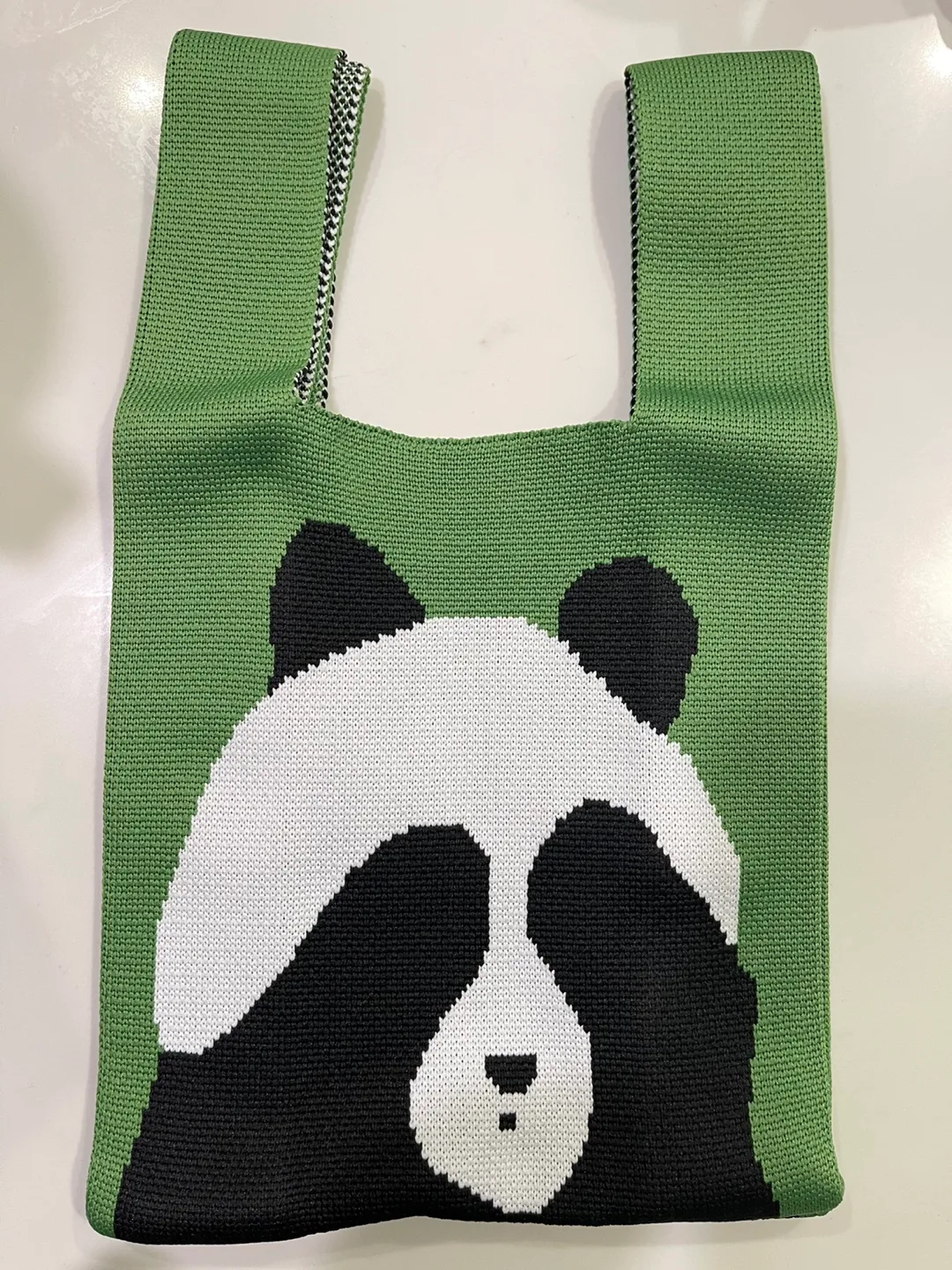 Panda Knitted Tote Bag - Green image indicator(2)