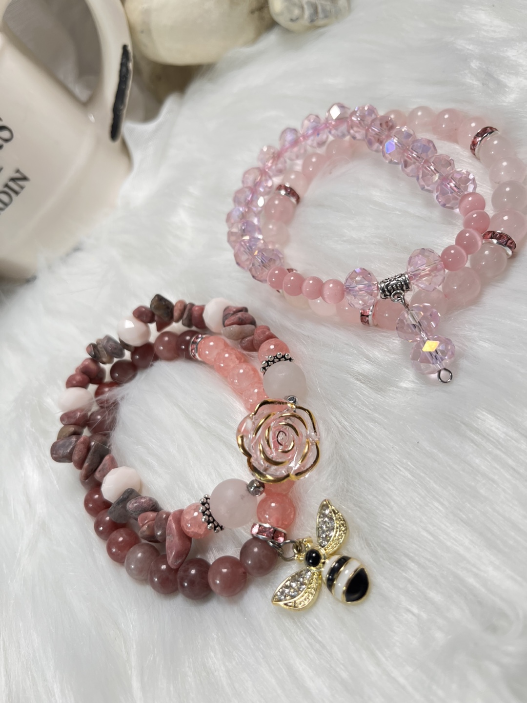 Rose and Bee on Rhodonite, RoseQuartz and Aventurine Bracelet - photo 5