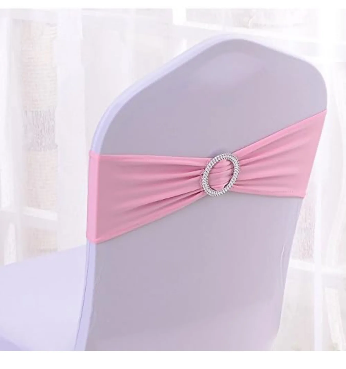 50PCS Spandex Chair Sashes Bows Elastic Chair Bands With Buckle image indicator(2)