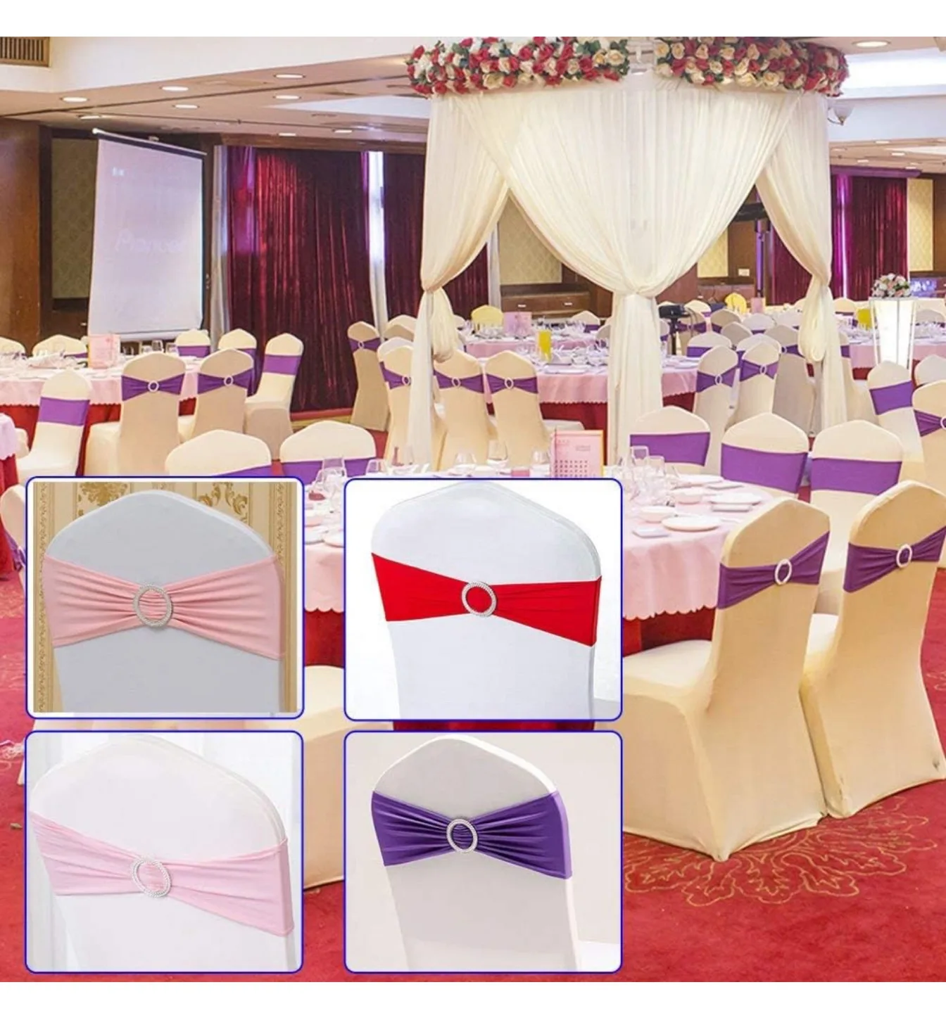 50PCS Spandex Chair Sashes Bows Elastic Chair Bands With Buckle image indicator(4)