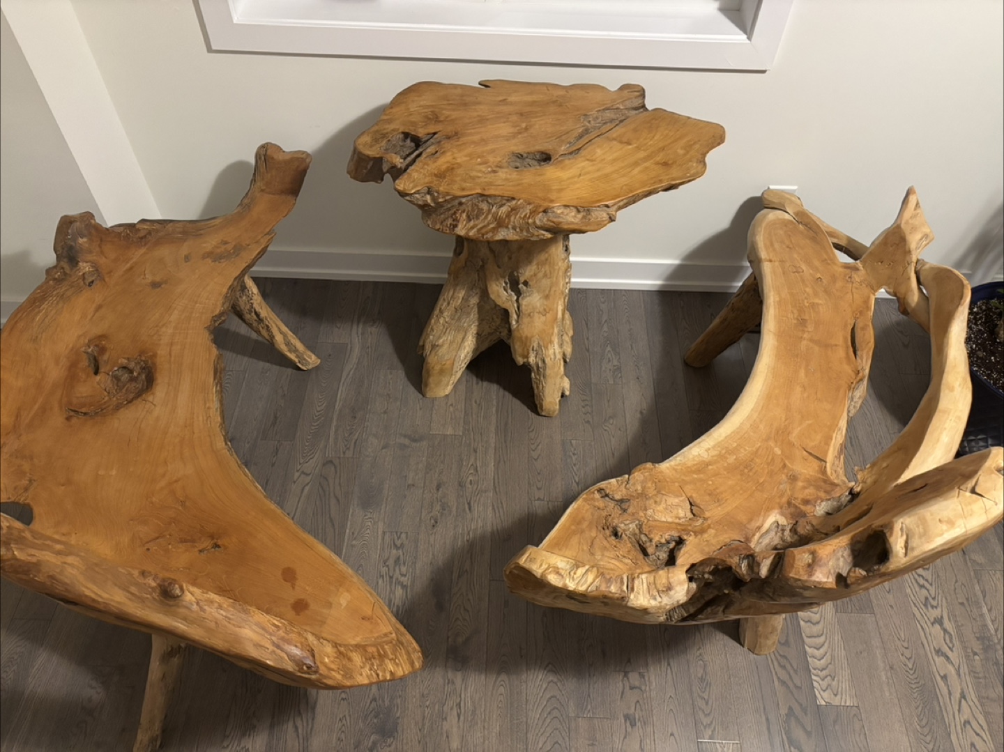 Unique Teak Root Stool & Table Set