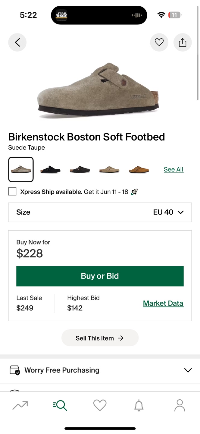 Birkenstock Boston Soft Footbed  Suede Taupe, Size 9W - photo 4