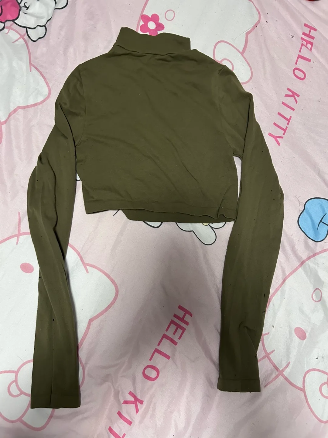 Olive Green Long Sleeve Turtleneck Crop Top thumbnail