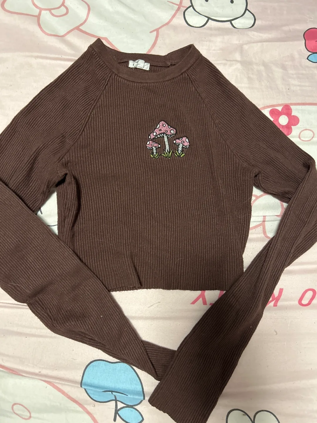 Garage Brown Long Sleeve Mushroom Top Small thumbnail