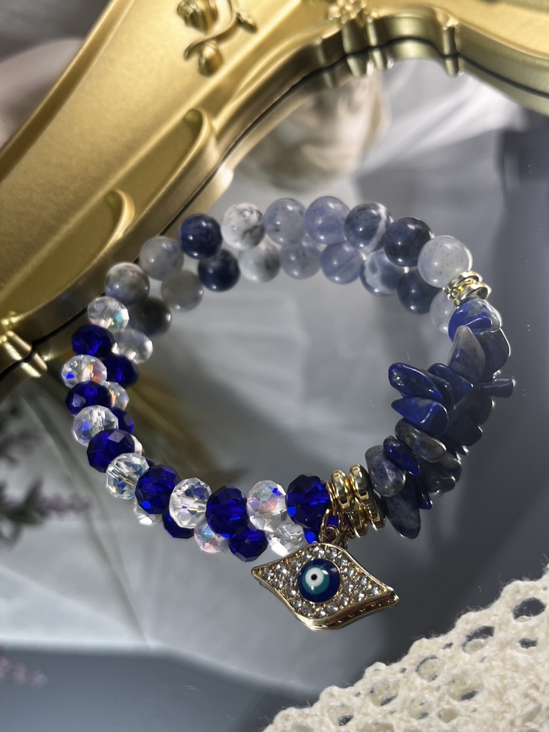 Anti-Evil Eye on Lapiz Lazuli and Sodalite Bead Bracelet - photo 3