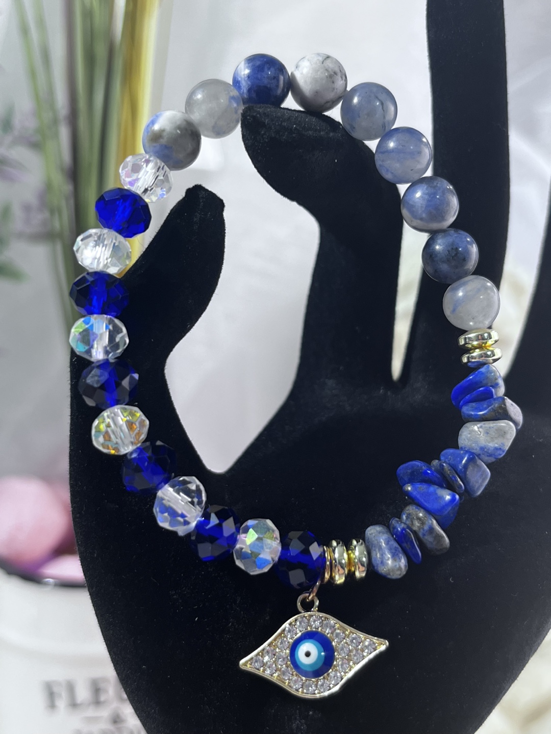 Anti-Evil Eye on Lapiz Lazuli and Sodalite Bead Bracelet