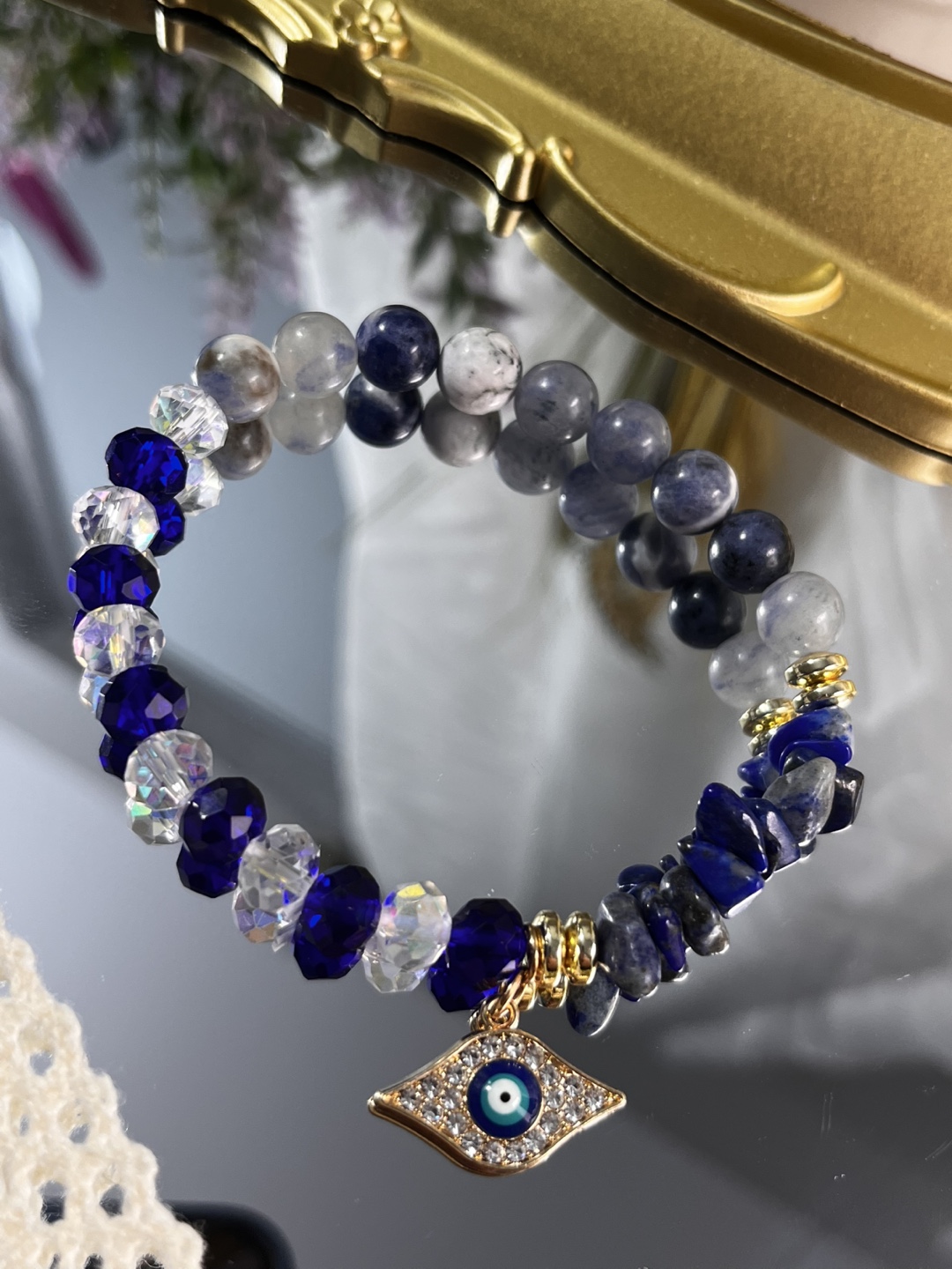 Anti-Evil Eye on Lapiz Lazuli and Sodalite Bead Bracelet - photo 2