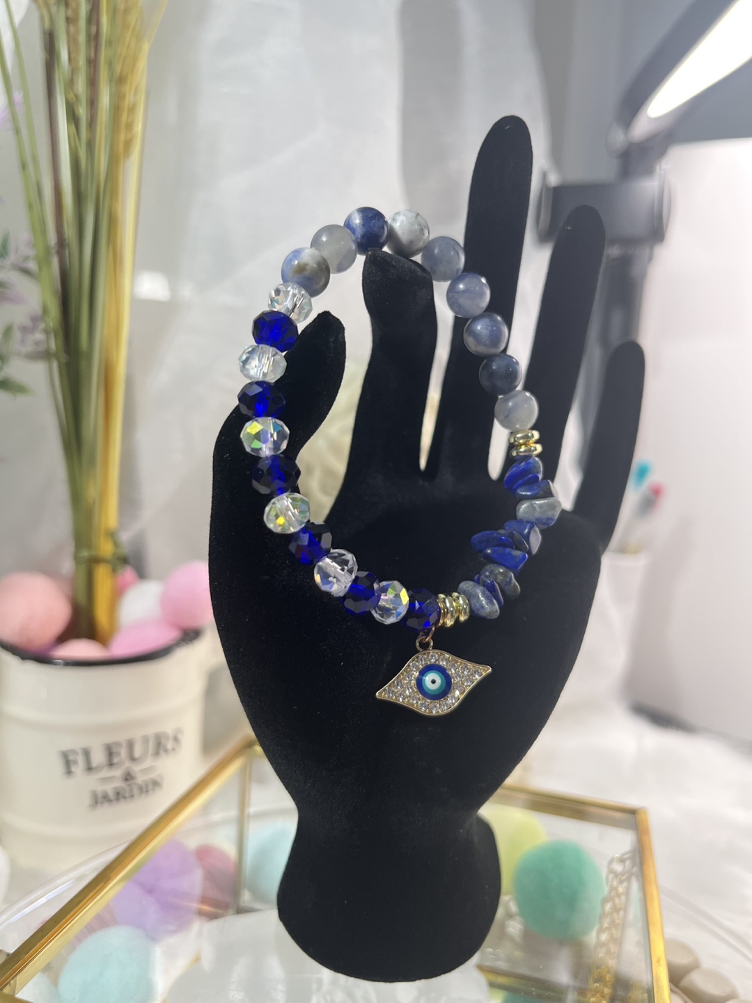 Anti-Evil Eye on Lapiz Lazuli and Sodalite Bead Bracelet - photo 4