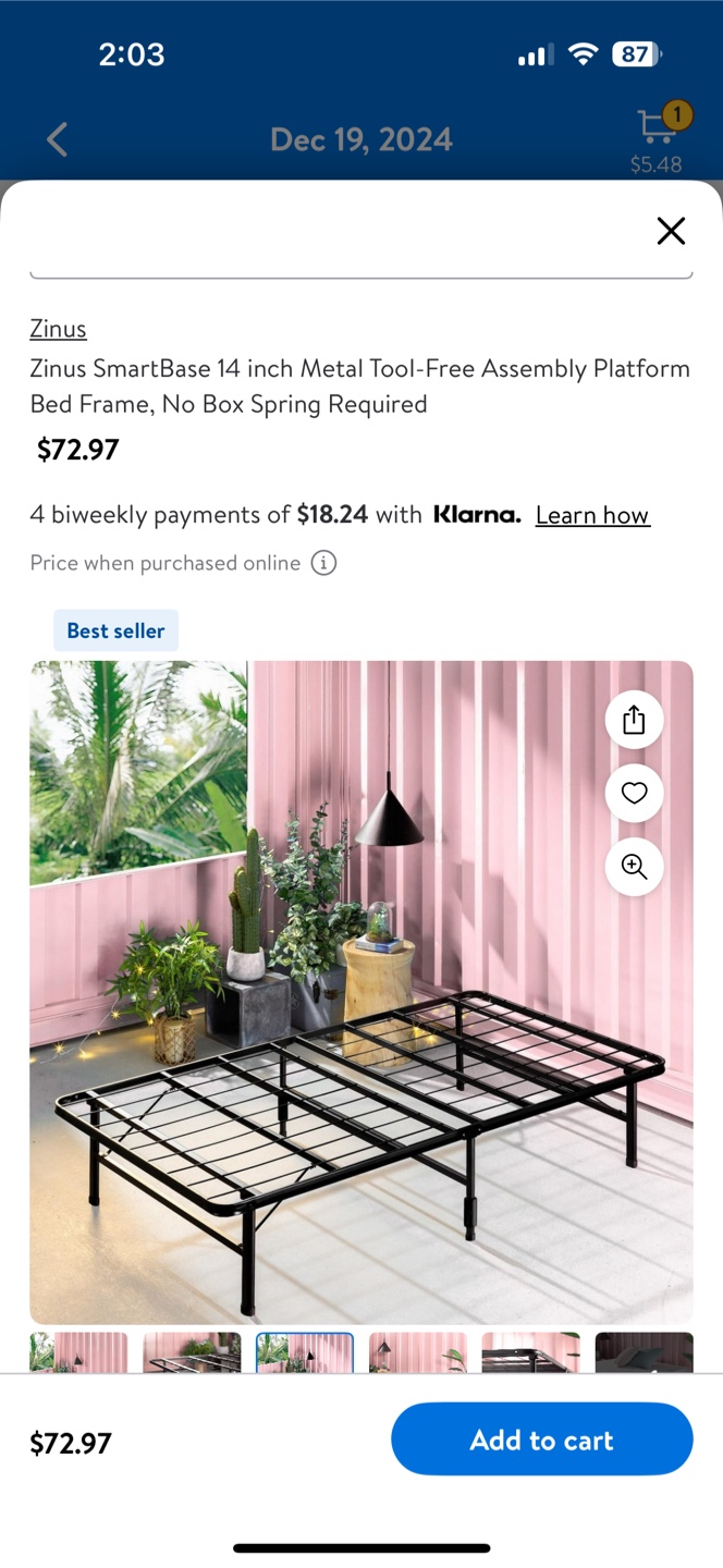 Zinus SmartBase 14-Inch Metal Bed Frame