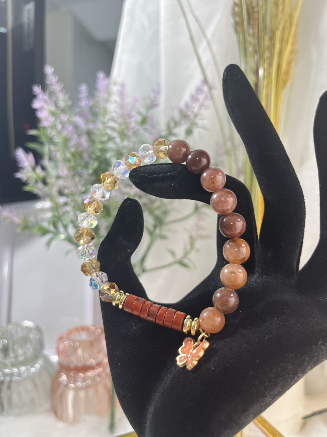 Butterfly on Purple Aventurine and Heishi Bead Bracelet