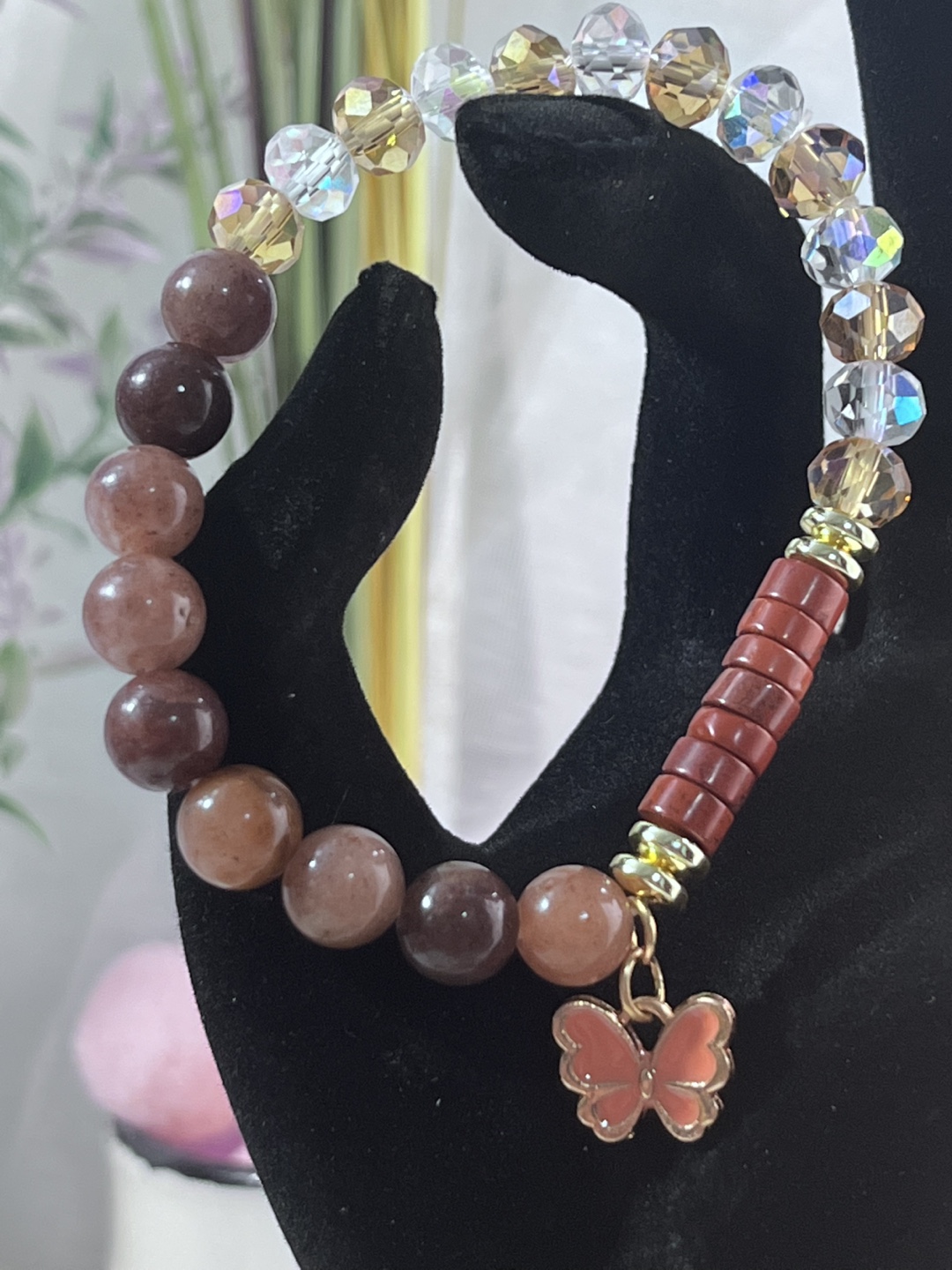 Butterfly on Purple Aventurine and Heishi Bead Bracelet - photo 3