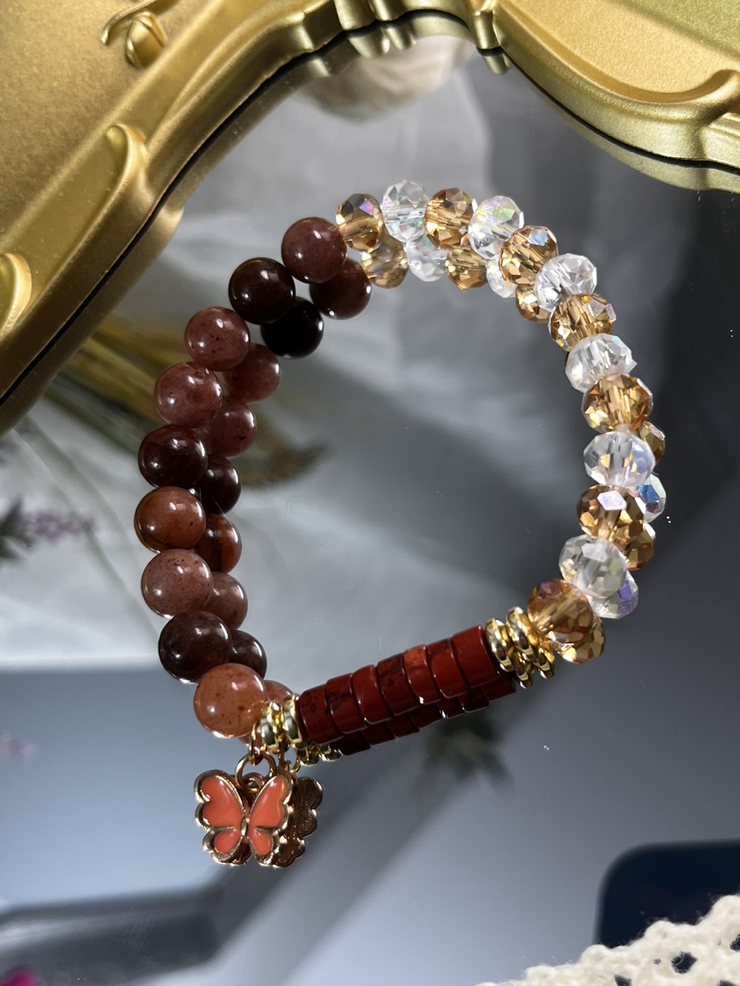 Butterfly on Purple Aventurine and Heishi Bead Bracelet - photo 5