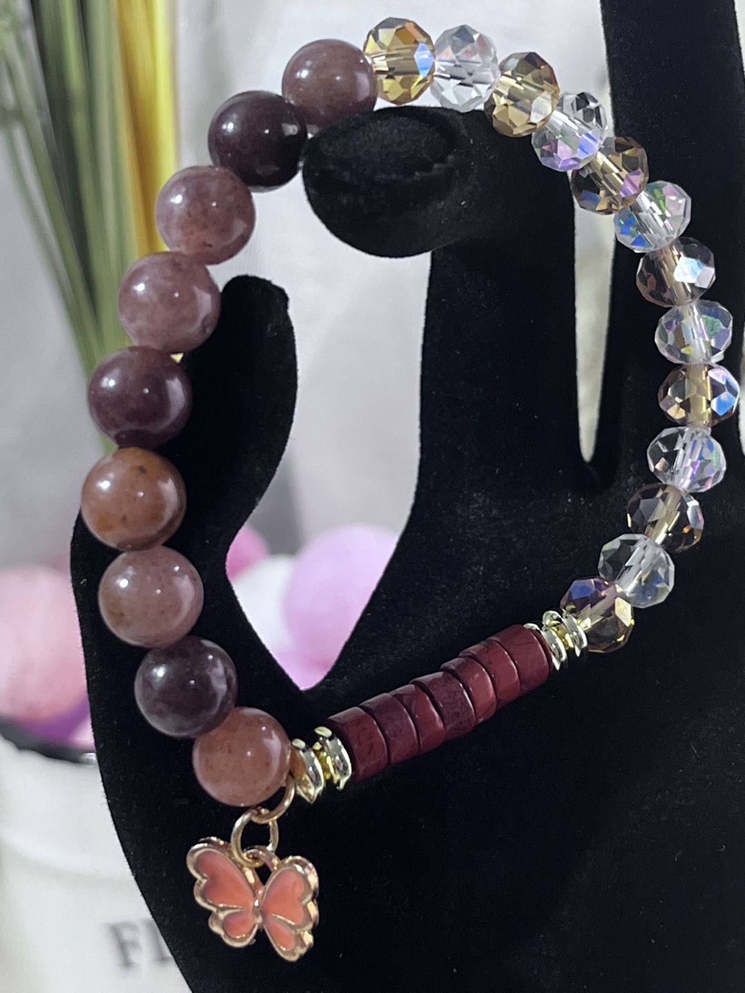 Butterfly on Purple Aventurine and Heishi Bead Bracelet - photo 4