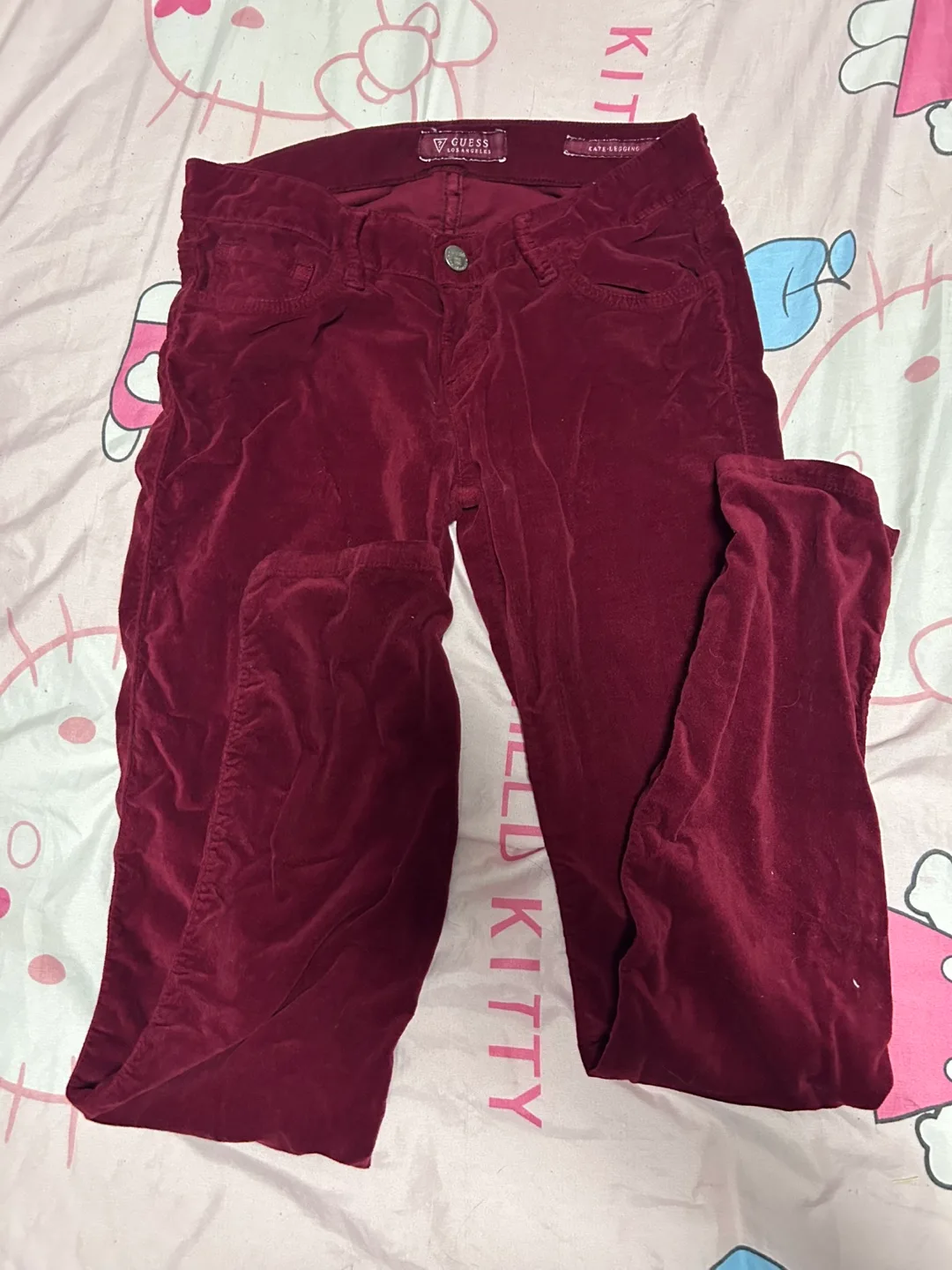 Guess Skinny Velvet Pants - Burgundy thumbnail