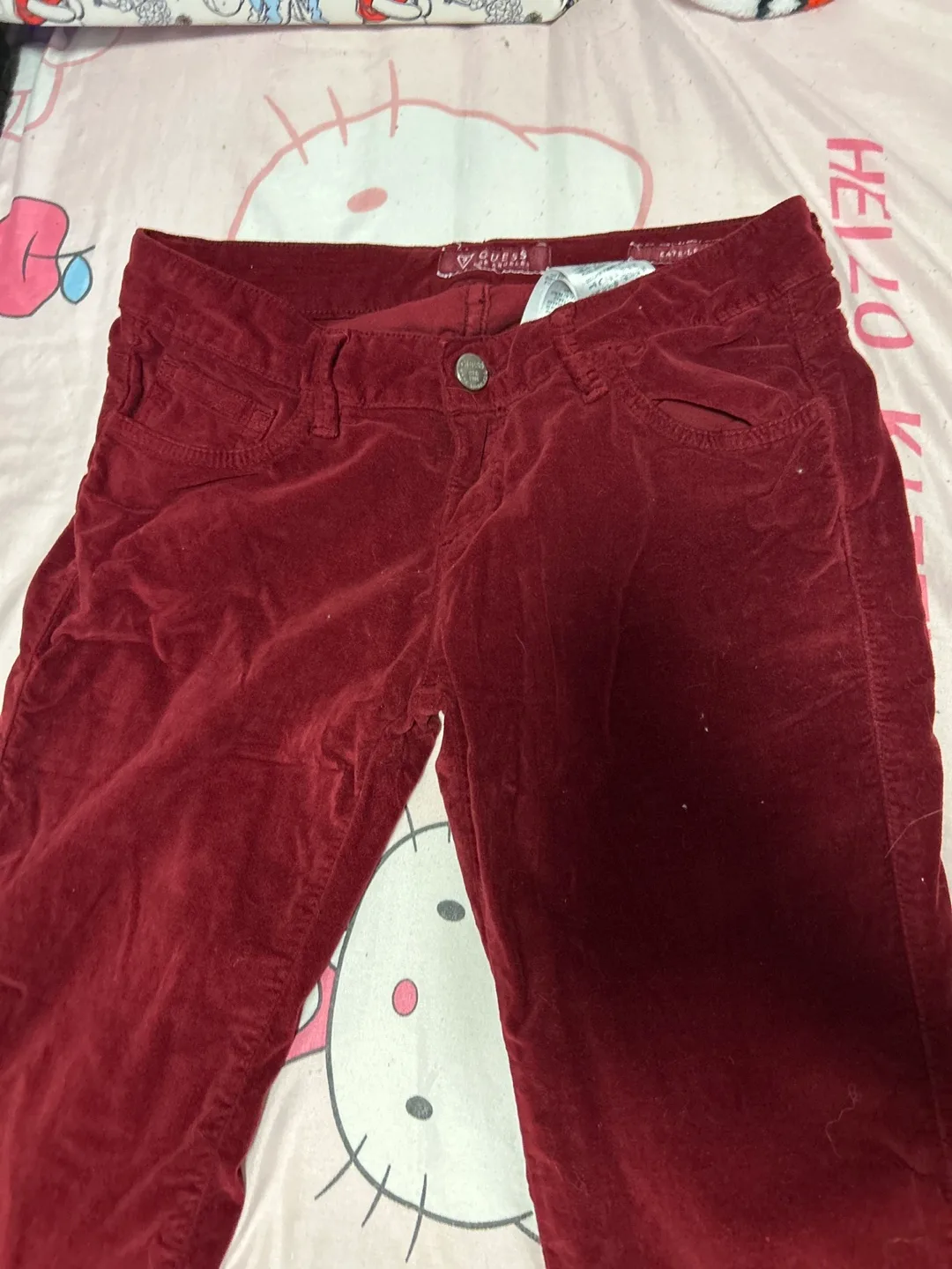 Guess Skinny Velvet Pants - Burgundy image indicator(3)