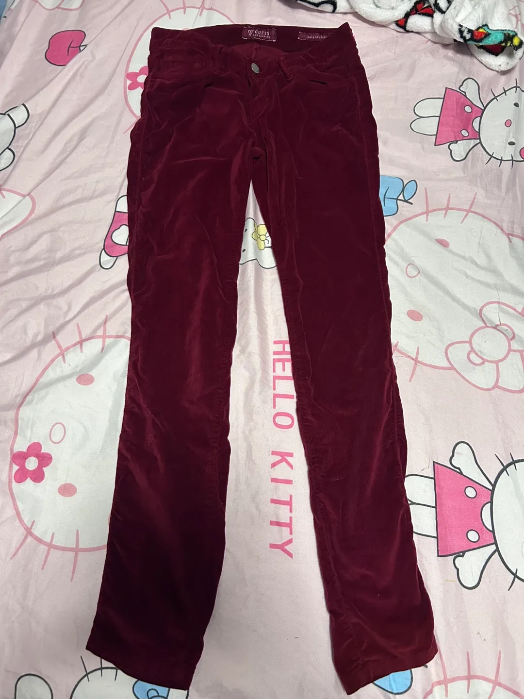 Guess Skinny Velvet Pants - Burgundy image indicator(2)